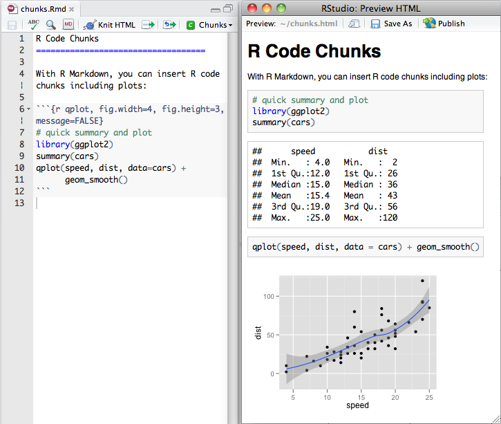 markdown chunk with preview in RStudio