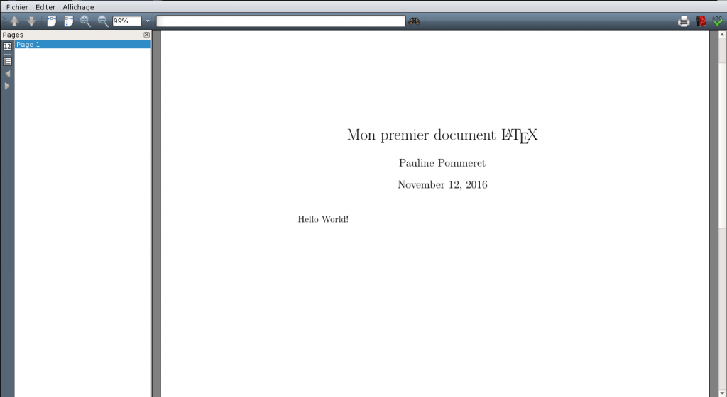Document LaTeX avec un titre, un nom d'auteur, et une date… en anglais